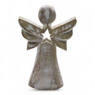 Ange en Bois de Manguier - Blanchi avec Découpe Étoile - 18cm