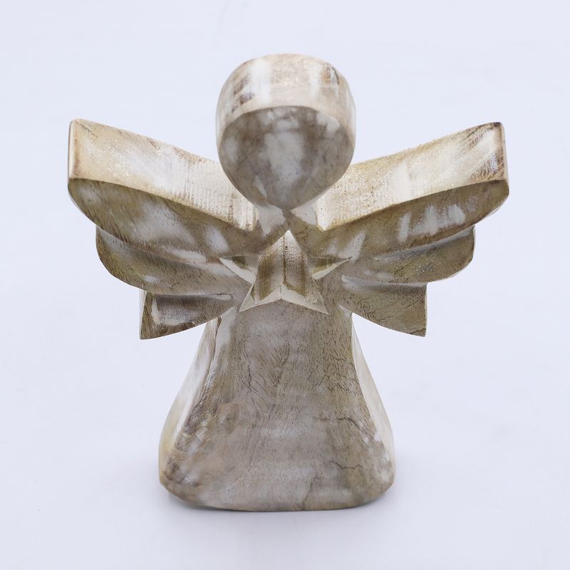 Ange en Bois de Manguier - Blanchi avec Découpe Étoile - 18cm