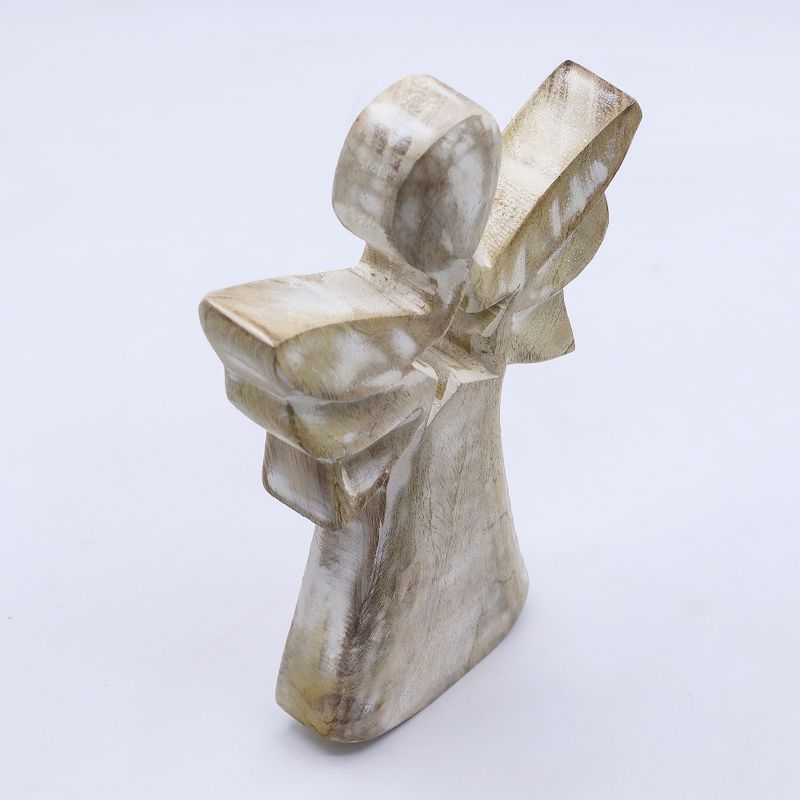 Ange en Bois de Manguier - Blanchi avec Découpe Étoile - 18cm
