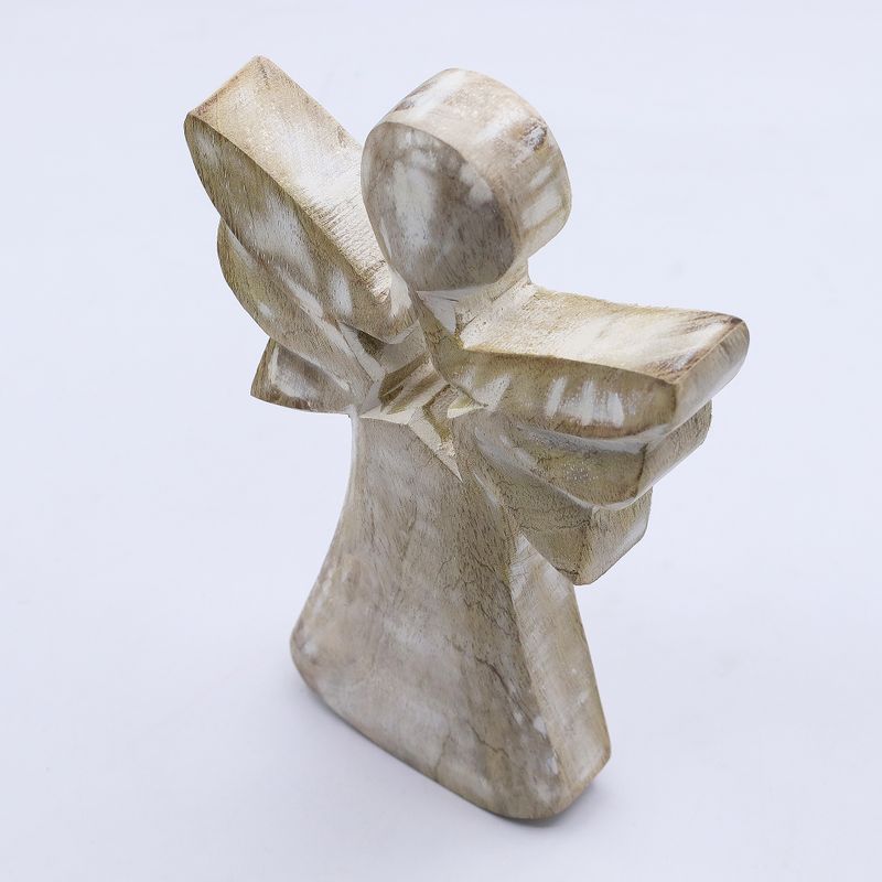 Ange en Bois de Manguier - Blanchi avec Découpe Étoile - 18cm