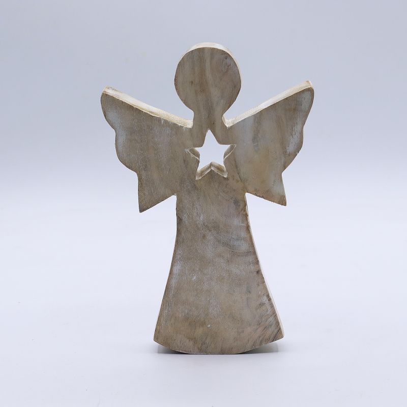 Ange en Bois de Manguier - Blanchi avec Découpe Étoile - 18cm