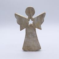 Ange en Bois de Manguier - Blanchi avec Découpe Étoile - 18cm