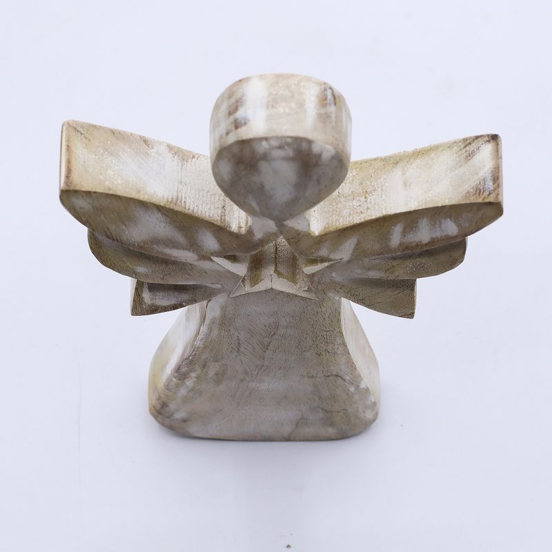 Ange en Bois de Manguier - Blanchi avec Découpe Étoile - 18cm