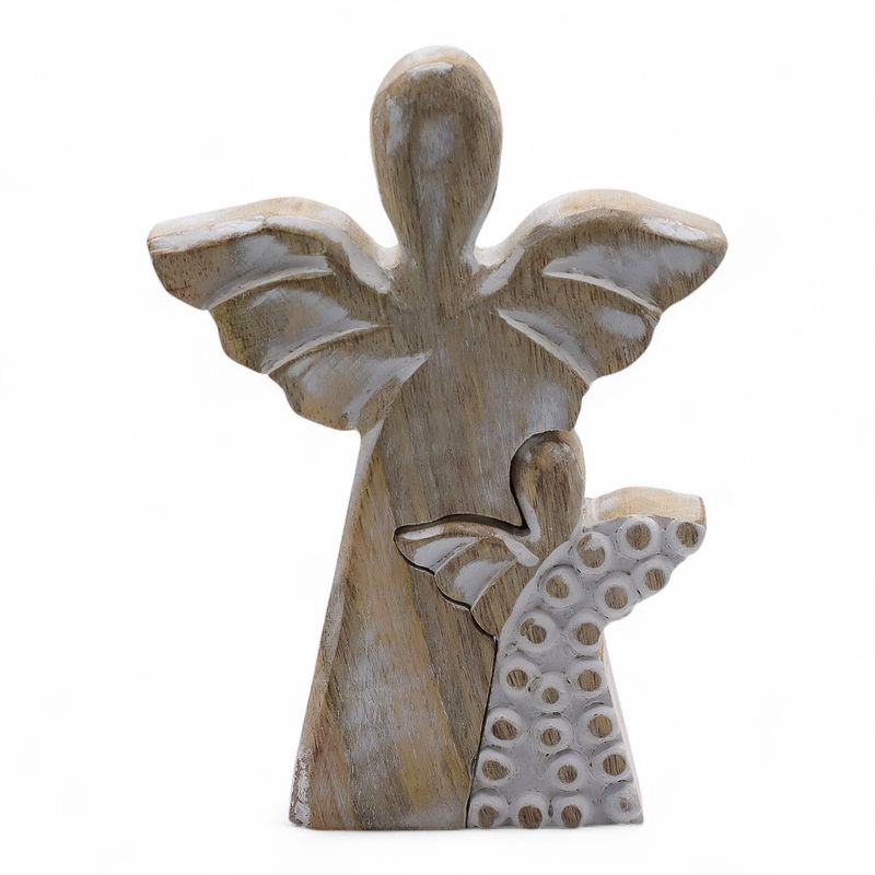 Ange en Bois de Manguier - Blanchi à la Chaux - 15cm
