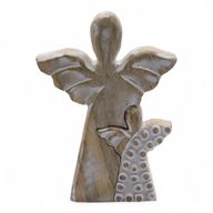Ange en Bois de Manguier - Blanchi à la Chaux - 15cm