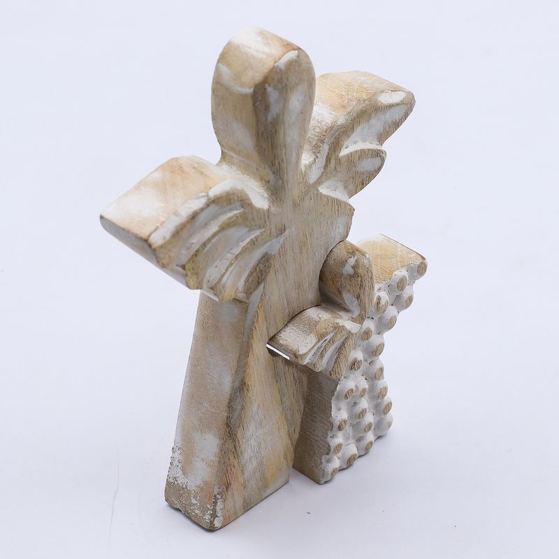 Ange en Bois de Manguier - Blanchi à la Chaux - 15cm
