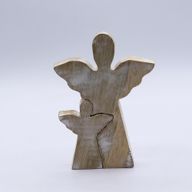 Ange en Bois de Manguier - Blanchi à la Chaux - 15cm