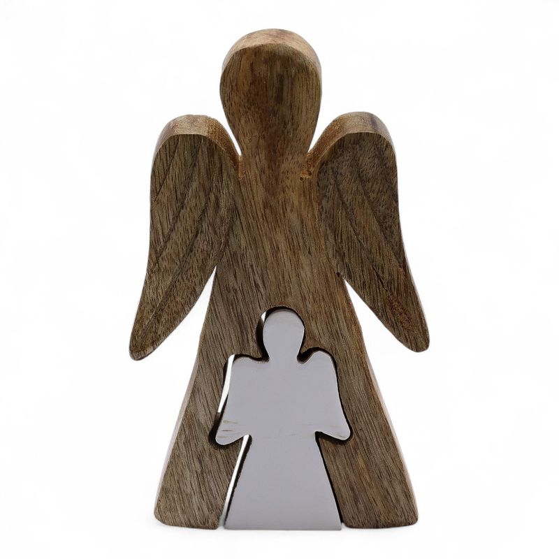 Ange en Bois de Manguier - Émail Blanc - 15cm