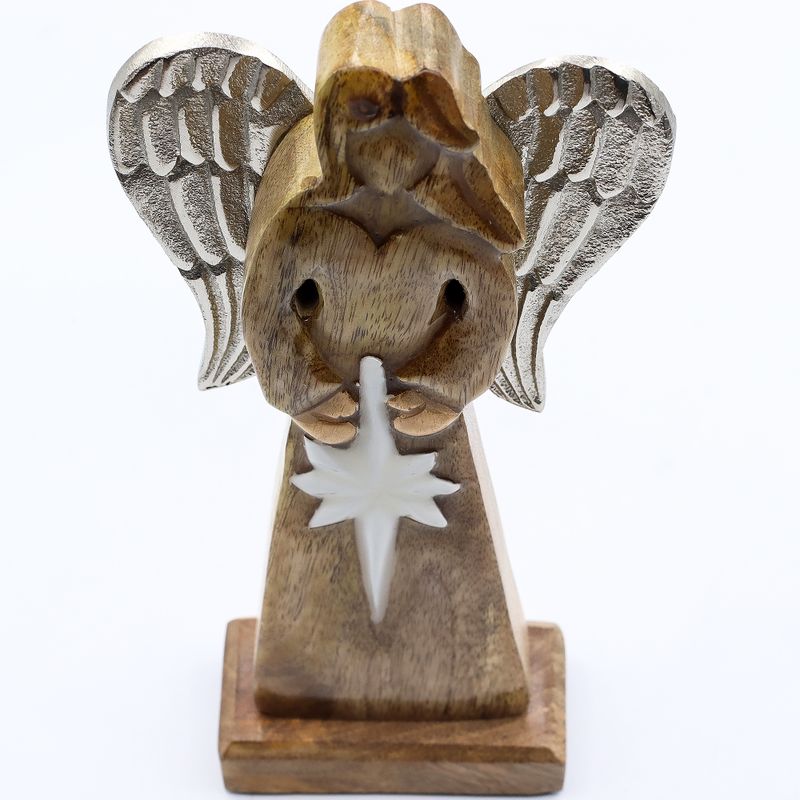 Grandes Ailes d'Ange de la Paix en Bois de Manguier et Détails en Émail - 30 cm
