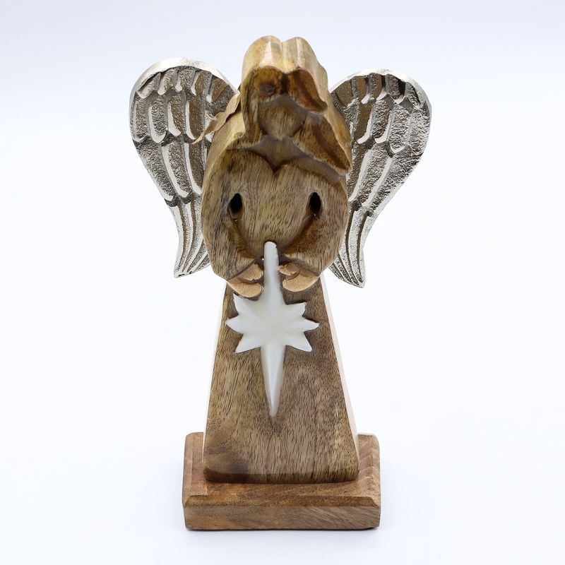 Grandes Ailes d'Ange de la Paix en Bois de Manguier et Détails en Émail - 30 cm