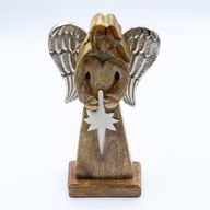 Grandes Ailes d'Ange de la Paix en Bois de Manguier et Détails en Émail - 30 cm