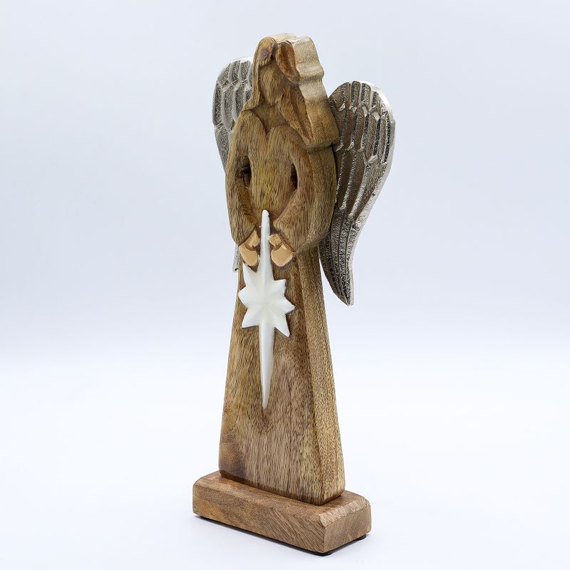 Grandes Ailes d'Ange de la Paix en Bois de Manguier et Détails en Émail - 30 cm