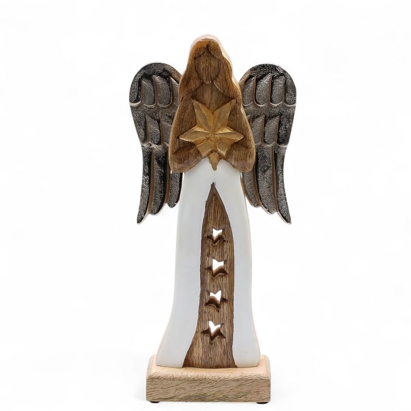 Grandes Ailes d'Ange de la Paix en Bois de Manguier et Détails en Émail  - 30 cm