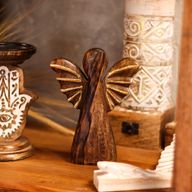 Grand Ange en Bois de Manguier - Décor Doré - 19cm