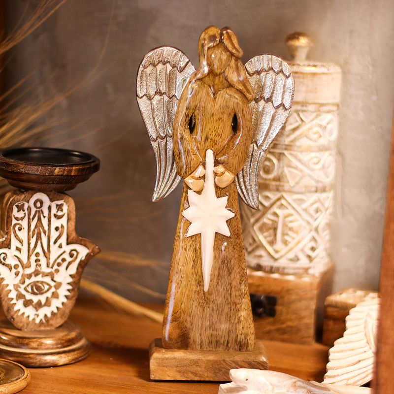 Grandes Ailes d'Ange de la Paix en Bois de Manguier et Détails en Émail - 30 cm