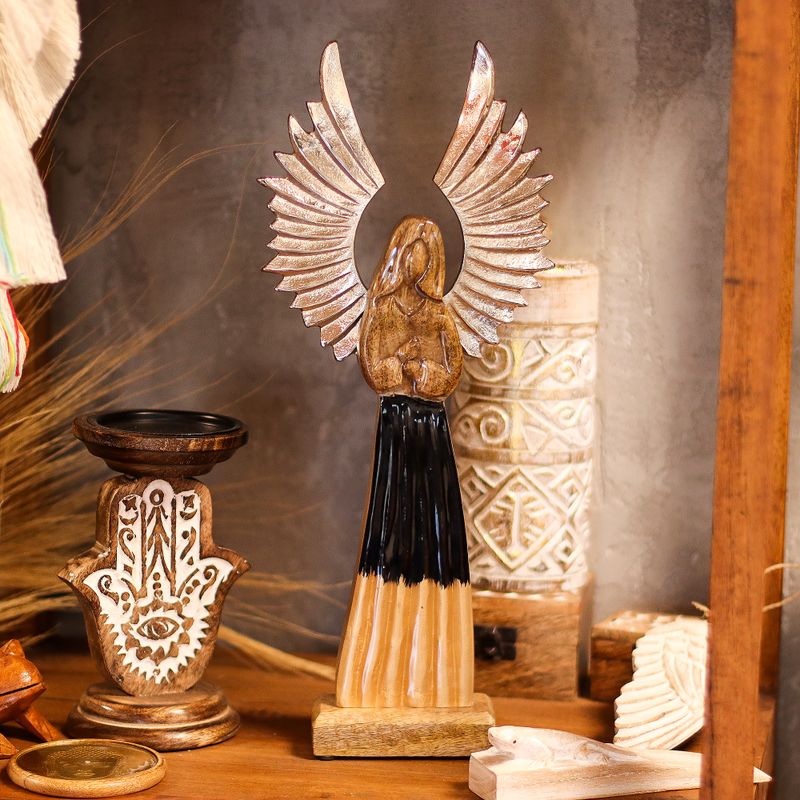 Grandes Ailes d'Ange de la Paix en Bois de Manguier et Détails en Émail - 40 cm