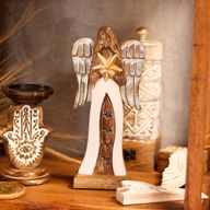 Grandes Ailes d'Ange de la Paix en Bois de Manguier et Détails en Émail  - 30 cm