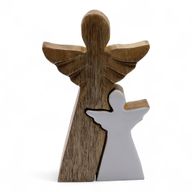 Ange en Bois de Manguier - Émail Blanc - 15cm