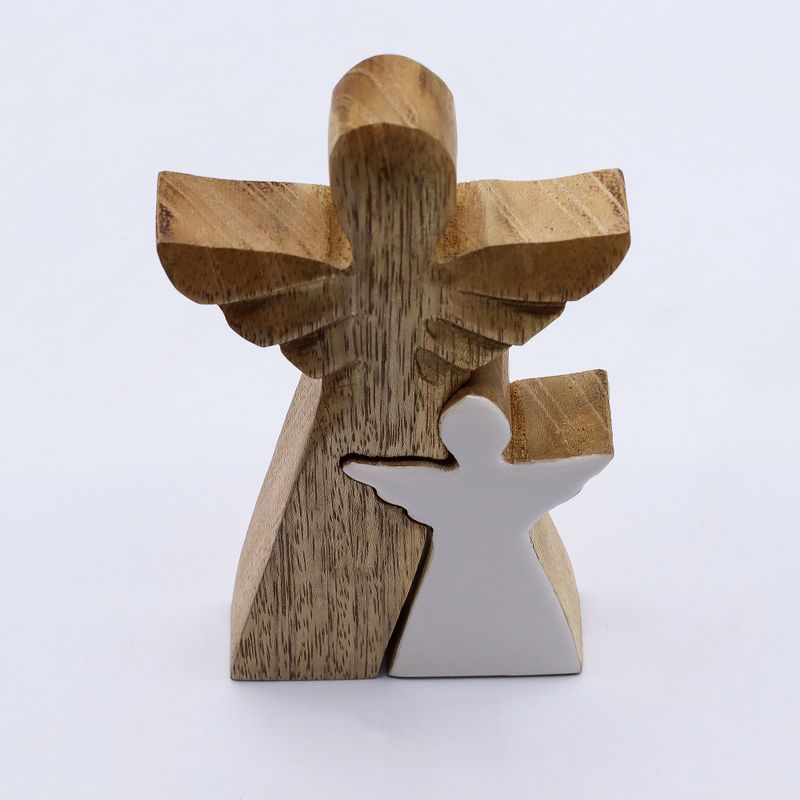 Ange en Bois de Manguier - Émail Blanc - 15cm