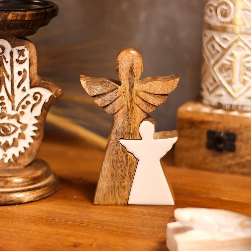 Ange en Bois de Manguier - Émail Blanc - 15cm