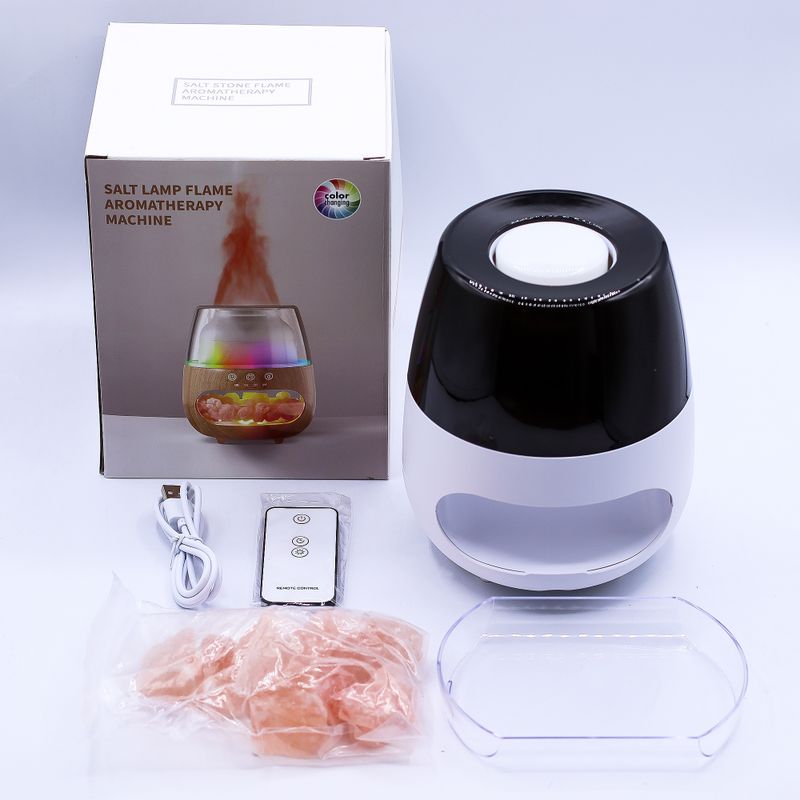 Diffuseur d'Aromes En Pierre De Sel Effet Flamme Avec Sons d'Oiseaux - Blanc USB - Changement De Couleur Avec Minuteur