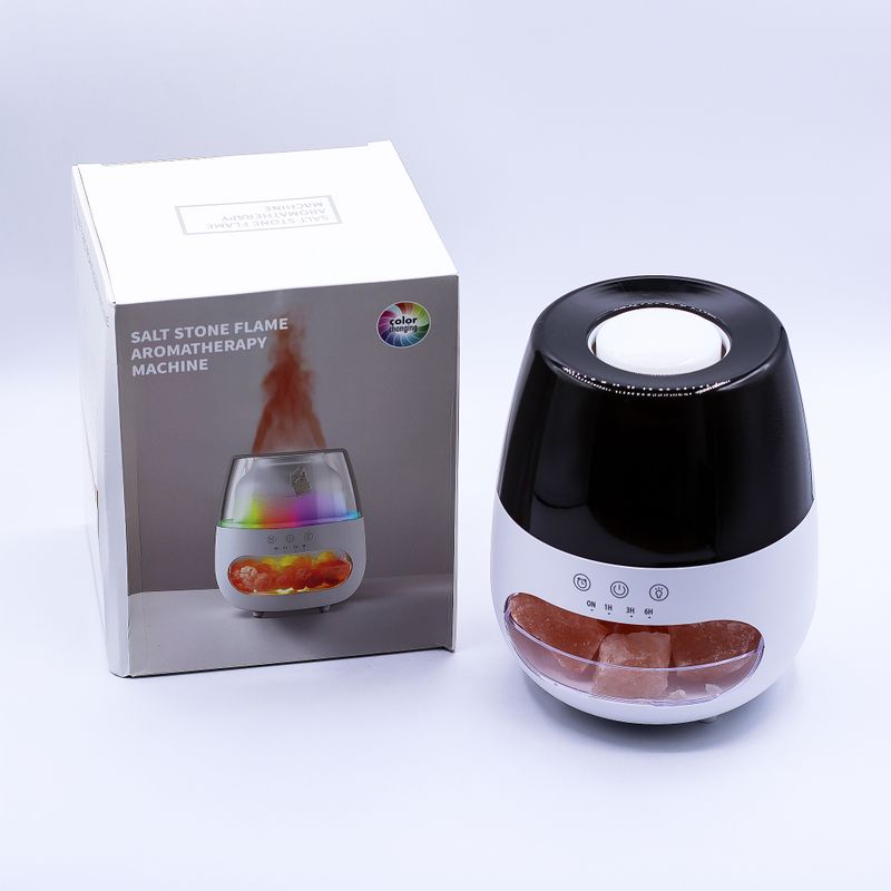 Diffuseur d'Aromes En Pierre De Sel Effet Flamme Avec Sons d'Oiseaux - Blanc USB - Changement De Couleur Avec Minuteur
