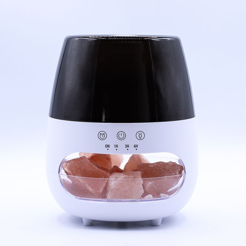 Diffuseur d'Aromes En Pierre De Sel Effet Flamme Avec Sons d'Oiseaux - Blanc USB - Changement De Couleur Avec Minuteur