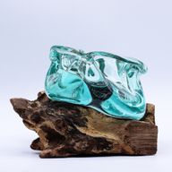 Bol Cendrier-Bougeoir Epais  En Verre Fondu Sur Bois