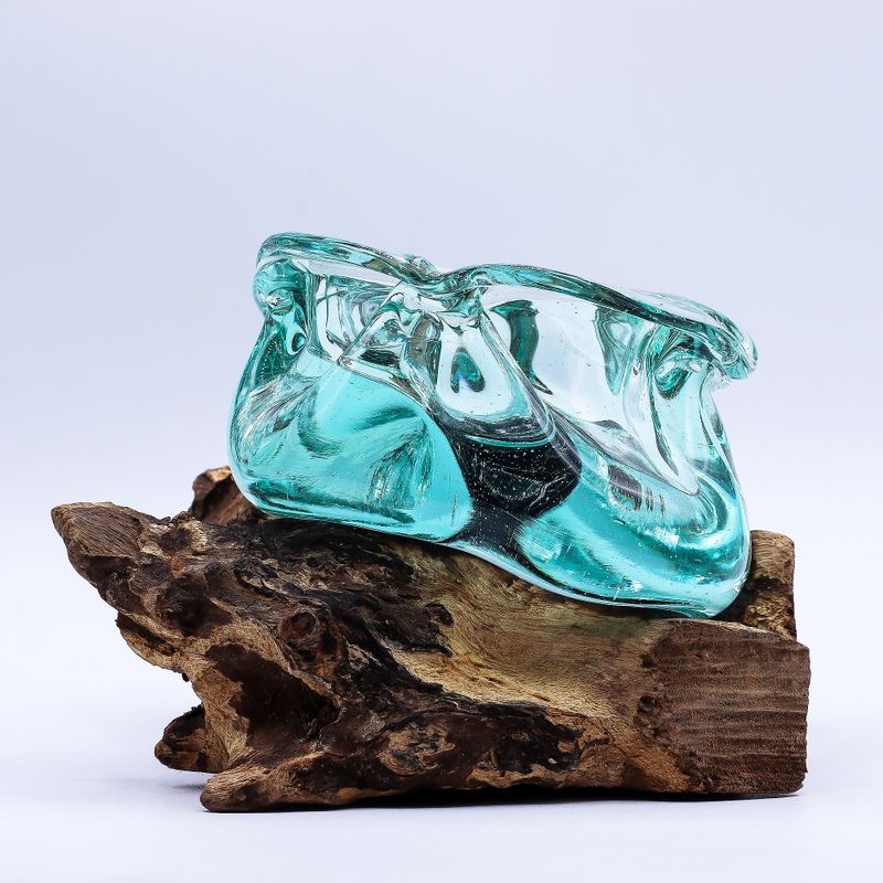 Bol Cendrier-Bougeoir Epais  En Verre Fondu Sur Bois