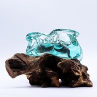 Bol Cendrier-Bougeoir Epais  En Verre Fondu Sur Bois