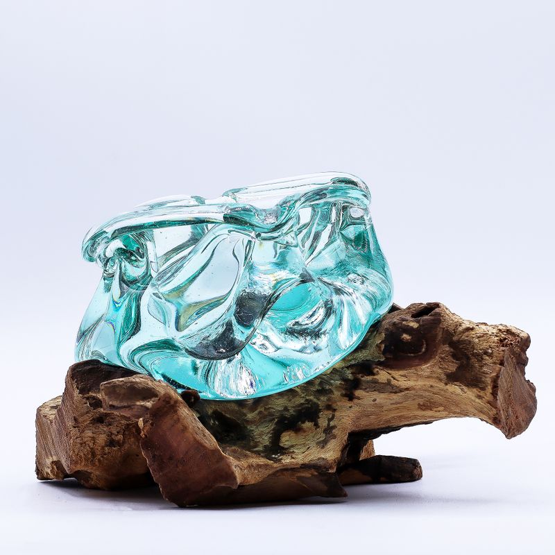 Bol Cendrier-Bougeoir Epais  En Verre Fondu Sur Bois