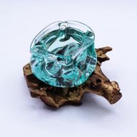 Bol Cendrier-Bougeoir Epais  En Verre Fondu Sur Bois