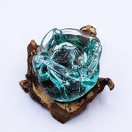 Bol Cendrier-Bougeoir Epais  En Verre Fondu Sur Bois