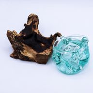 Bol Cendrier-Bougeoir Epais  En Verre Fondu Sur Bois