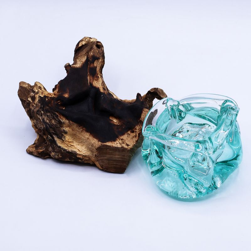 Bol Cendrier-Bougeoir Epais  En Verre Fondu Sur Bois