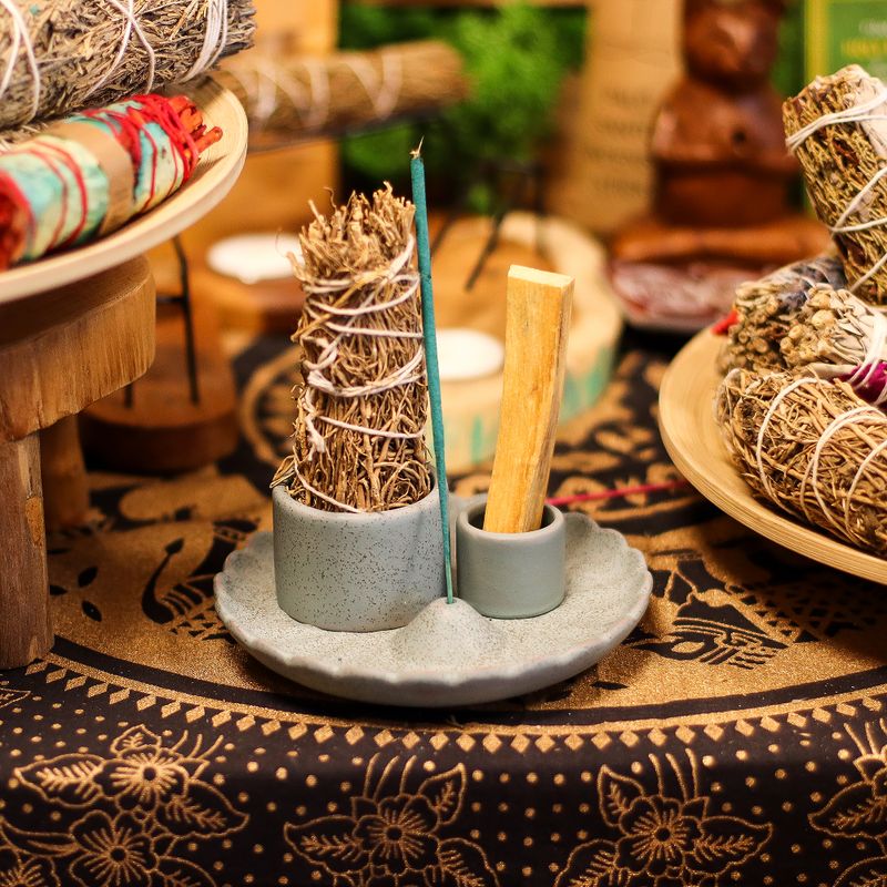 Porte-Encens et Supports en Céramique pour Palo Santo - Fleur de Lotus - Bleu Mat