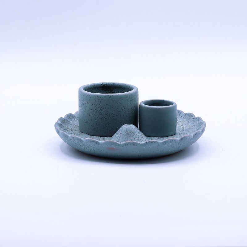 Porte-Encens et Supports en Céramique pour Palo Santo - Fleur de Lotus - Bleu Mat