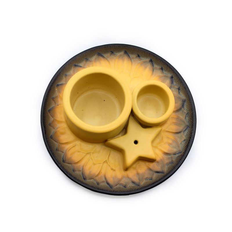 Porte-Encens et Supports en Céramique pour Palo Santo - Mandala - Sable et Gris