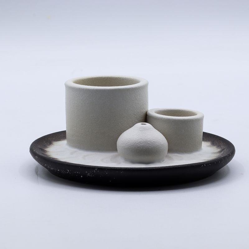 Porte-Encens et Supports en Céramique pour Palo Santo - Mandala - Blanc et Gris