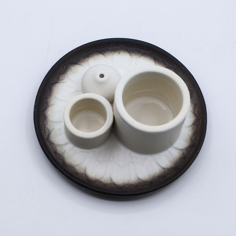Porte-Encens et Supports en Céramique pour Palo Santo - Mandala - Blanc et Gris