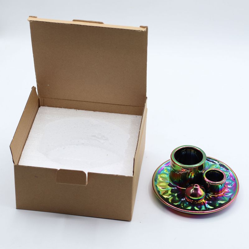 Porte-Encens et Supports en Céramique pour Palo Santo - Mandala - Arc-en-ciel Métallique