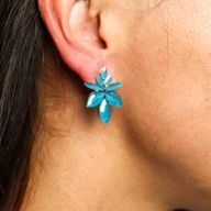 Boucles d’Oreilles Vert Sarcelle - Verre Vintage - Fleurs