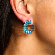 Boucles d’Oreilles Vert Sarcelle - Verre Vintage - Anneaux