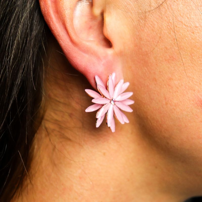 Boucles d’Oreilles Quartz Rose - Verre Vintage - Fleurs