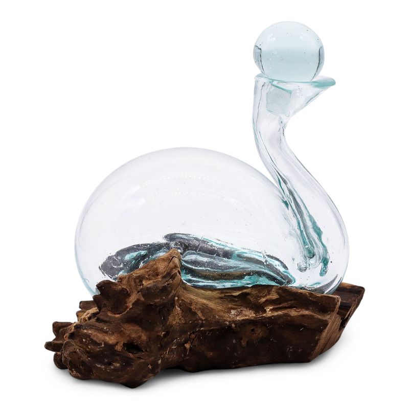 Carafe Canard  En Verre Fondu Sur Bois Avec Bouchon