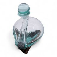 Carafe Canard  En Verre Fondu Sur Bois Avec Bouchon