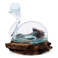 Carafe Canard  En Verre Fondu Sur Bois Avec Bouchon