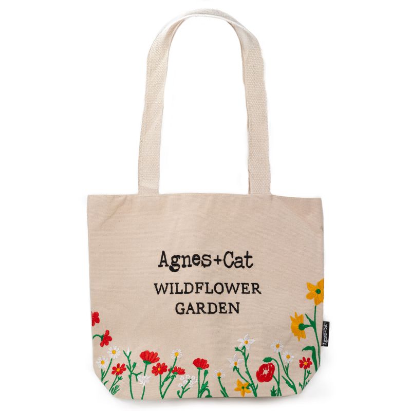 Tote Bag en Coton – Broderie Jardin de Fleurs Sauvages (Fleurs Rouges)