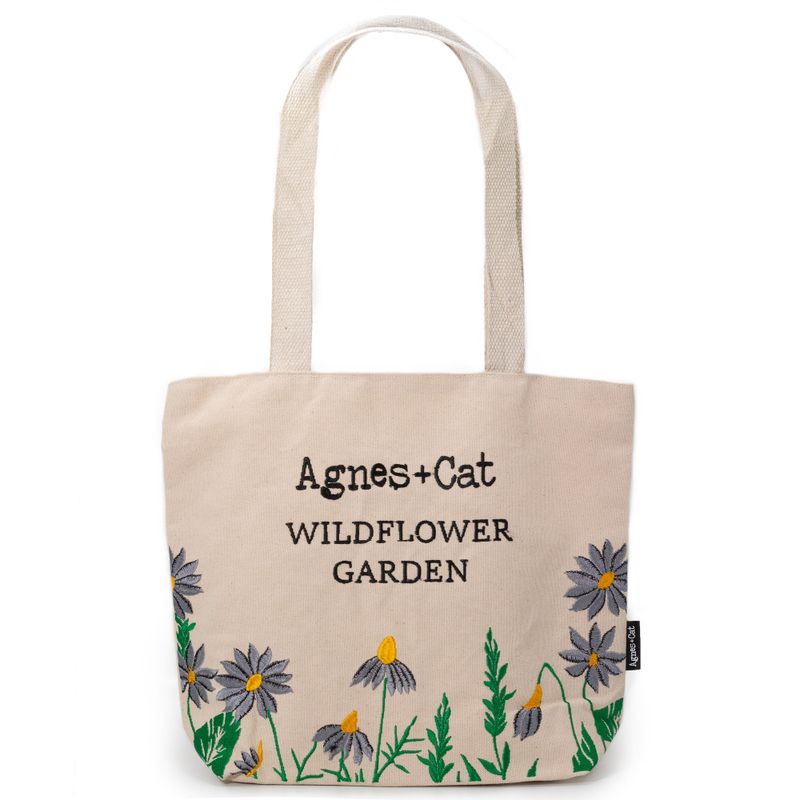 Tote Bag en Coton – Broderie Jardin de Fleurs Sauvages (Fleurs Violettes)