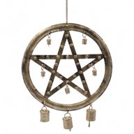 Carillons Indiens – Pentagone en Fer avec Cloches de Vache – 25x49 cm